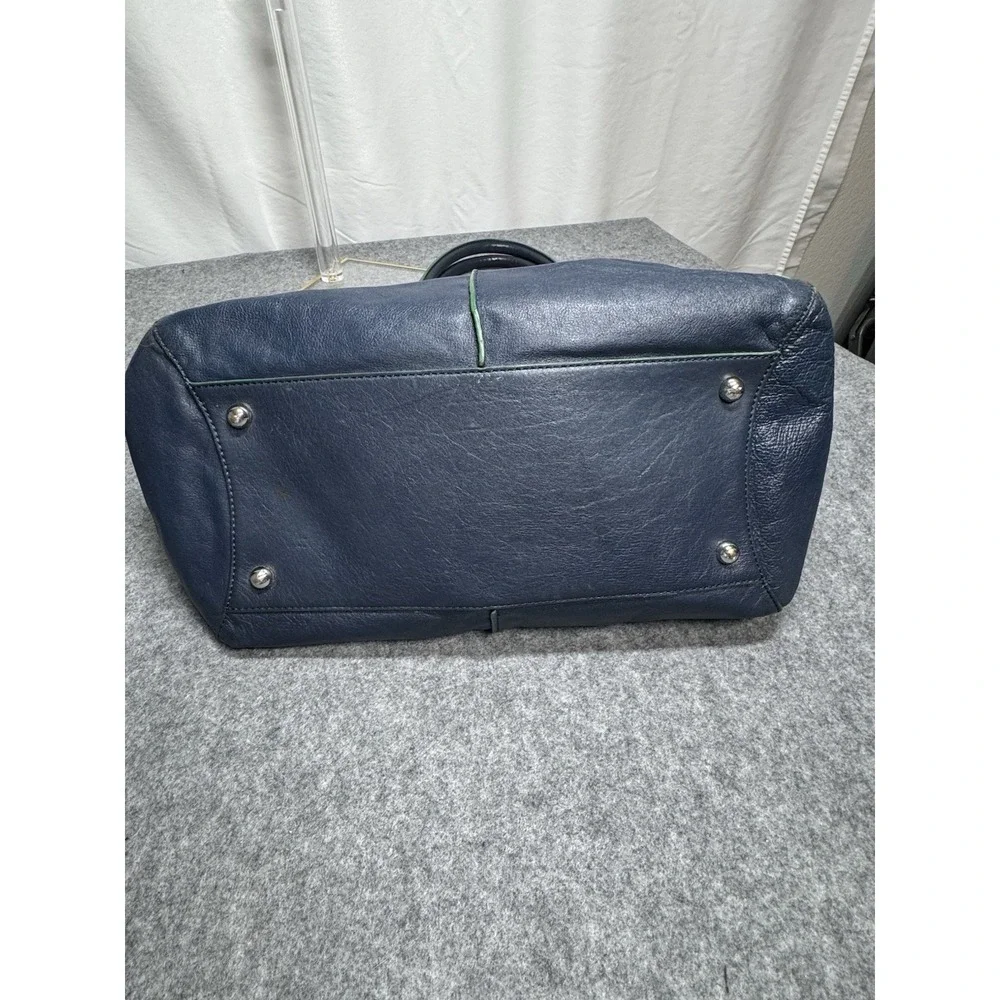 Banana Republic Leather Tote Bag Blue With Green Trim - Picture 5 of 9
